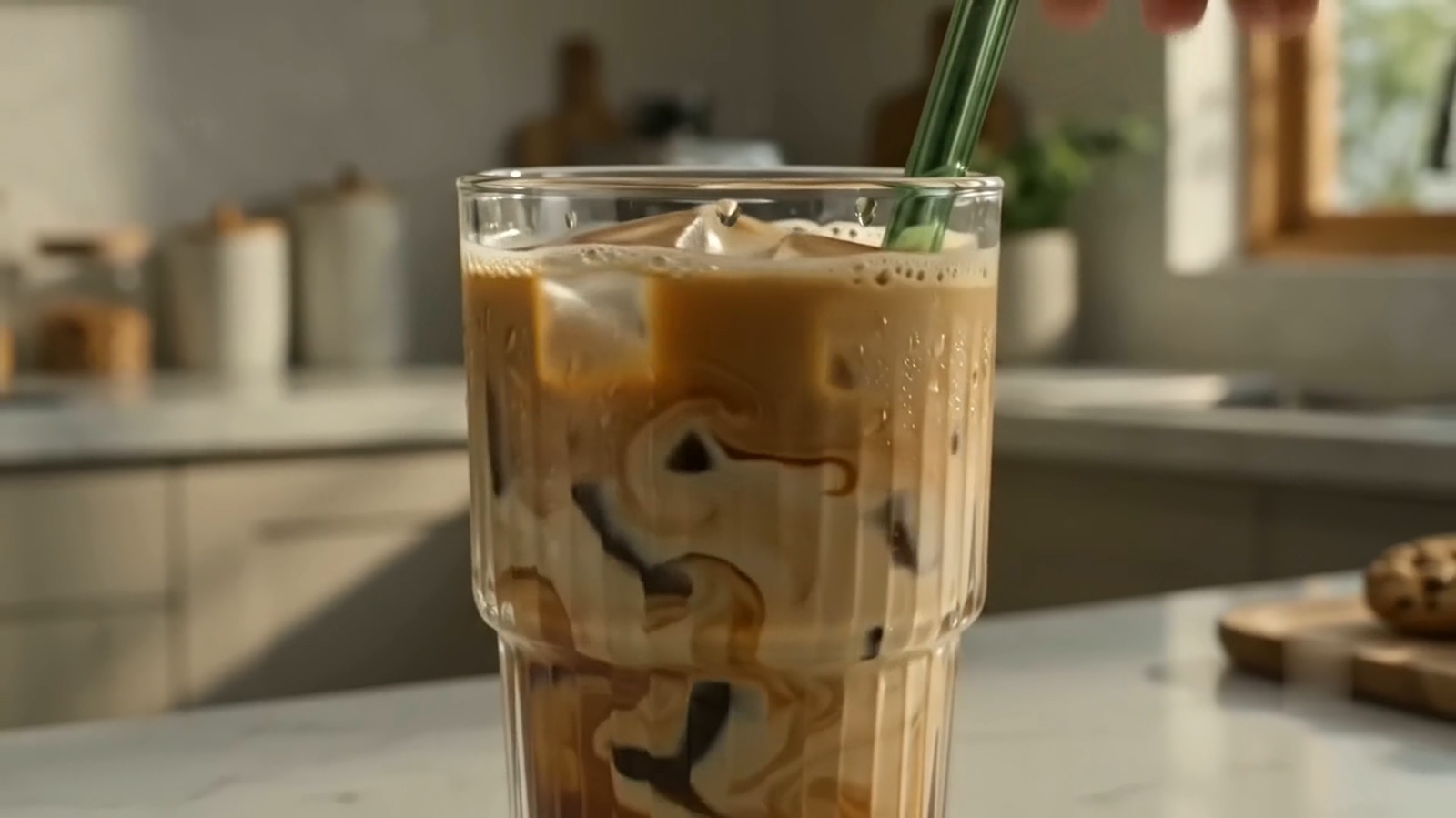 Iced cold brew with milk in a glass